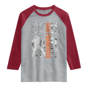 San Francisco Raglan Shirt SF Baseball Player American Flag USA Camo Patriotic TS10 Heather Gray Heather Red Print Your Wear