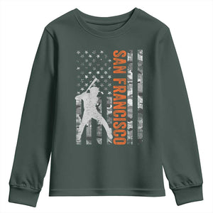 San Francisco Youth Sweatshirt SF Baseball Player American Flag USA Camo Patriotic TS10 Dark Forest Green Print Your Wear