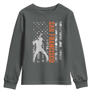 San Francisco Youth Sweatshirt SF Baseball Player American Flag USA Camo Patriotic TS10 Dark Heather Print Your Wear
