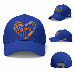 Vintage Tiger Baseball Cap Sports Fan Team Spirit Mascot Cute Leopard Heart TS10 Baseball Cap Universal Fit Royal Blue Print Your Wear