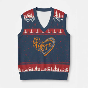 Vintage Tiger V-Neck Knit Sweater Vest Sports Fan Team Spirit Mascot Cute Leopard Heart TS10 Navy Red Print Your Wear