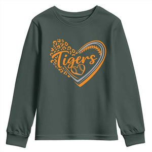 Vintage Tiger Youth Sweatshirt Sports Fan Team Spirit Mascot Cute Leopard Heart TS10 Dark Forest Green Print Your Wear