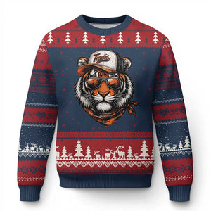 Tiger Mascot Ugly Christmas Sweater Vintage Sports Name TS10 Navy Red Print Your Wear
