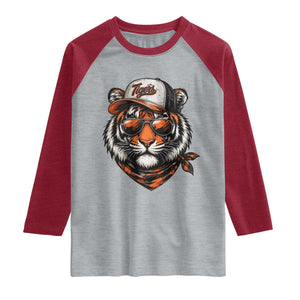 Tiger Mascot Raglan Shirt Vintage Sports Name TS10 Heather Gray Heather Red Print Your Wear