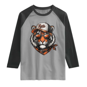 Tiger Mascot Raglan Shirt Vintage Sports Name TS10 Sport Gray Black Print Your Wear