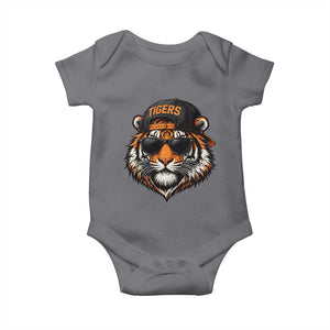 Tiger Mascot Baby Onesie Vintage Sports Name Baseball Cap Sunglasses TS10 Charcoal Print Your Wear