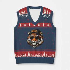 Tiger Mascot V-Neck Knit Sweater Vest Vintage Sports Name Baseball Cap Sunglasses TS10 Navy Red Print Your Wear