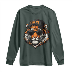 Tiger Mascot Long Sleeve Shirt Vintage Sports Name Baseball Cap Sunglasses TS10 Dark Forest Green Print Your Wear