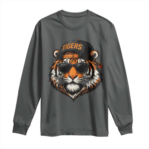 Tiger Mascot Long Sleeve Shirt Vintage Sports Name Baseball Cap Sunglasses TS10 Dark Heather Print Your Wear
