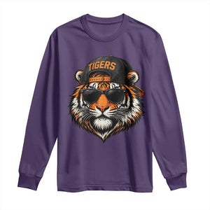 Tiger Mascot Long Sleeve Shirt Vintage Sports Name Baseball Cap Sunglasses TS10 Purple Print Your Wear