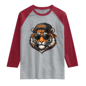 Tiger Mascot Raglan Shirt Vintage Sports Name Baseball Cap Sunglasses TS10 Heather Gray Heather Red Print Your Wear