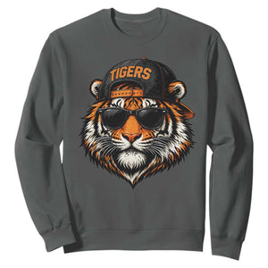 Tiger Mascot Sweatshirt Vintage Sports Name Baseball Cap Sunglasses TS10 Dark Heather Print Your Wear