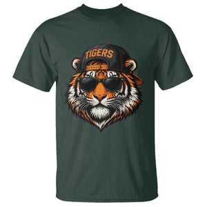 Tiger Mascot T Shirt Vintage Sports Name Baseball Cap Sunglasses TS10 Dark Forest Green Print Your Wear