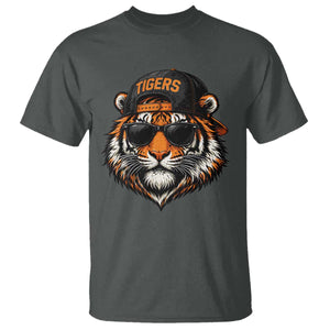 Tiger Mascot T Shirt Vintage Sports Name Baseball Cap Sunglasses TS10 Dark Heather Print Your Wear