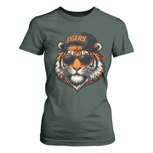 Tiger Mascot T Shirt For Women Vintage Sports Name Baseball Cap Sunglasses TS10 Dark Forest Green Print Your Wear