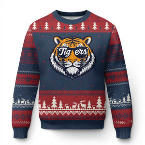 Tiger Face Ugly Christmas Sweater Vintage Sports Name TS10 Navy Red Print Your Wear