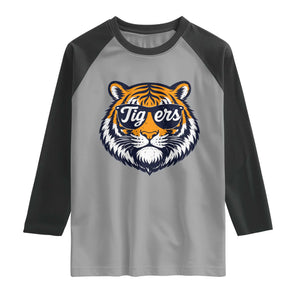 Tiger Face Raglan Shirt Vintage Sports Name TS10 Sport Gray Black Print Your Wear