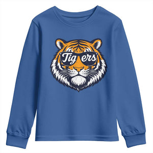 Tiger Face Youth Sweatshirt Vintage Sports Name TS10 Royal Blue Print Your Wear