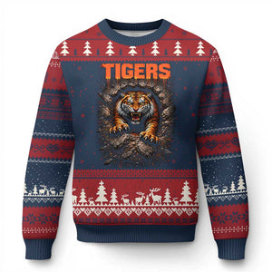 Tiger Sports Name Ugly Christmas Sweater Vintage Distressed Baseball Fans TS10 Navy Red Print Your Wear