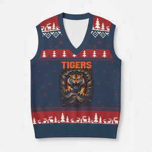 Tiger Sports Name V-Neck Knit Sweater Vest Vintage Distressed Baseball Fans TS10 Navy Red Print Your Wear
