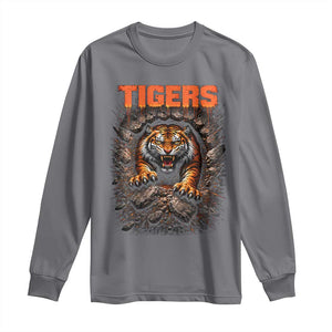 Tiger Sports Name Long Sleeve Shirt Vintage Distressed Baseball Fans TS10 Charcoal Print Your Wear