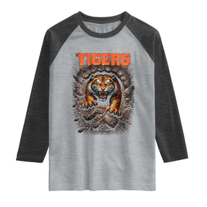 Tiger Sports Name Raglan Shirt Vintage Distressed Baseball Fans TS10 Heather Gray Heather Charcoal Print Your Wear