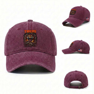 Tiger Sports Name Washed Cotton Baseball Cap Vintage Distressed Baseball Fans TS10 Washed Cap Universal Fit Burgundy Print Your Wear