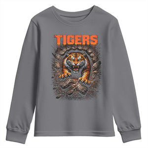 Tiger Sports Name Youth Sweatshirt Vintage Distressed Baseball Fans TS10 Charcoal Print Your Wear
