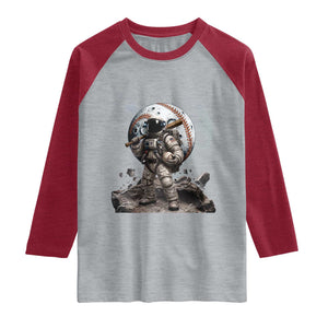 Astronaut Baseball Player Raglan Shirt Distressed Houston Clutch City Sports Fans TS10 Heather Gray Heather Red Print Your Wear