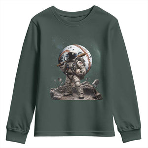 Astronaut Baseball Player Youth Sweatshirt Distressed Houston Clutch City Sports Fans TS10 Dark Forest Green Print Your Wear