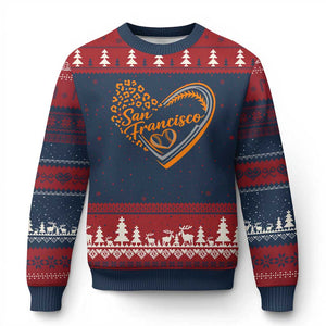 San Francisco Ugly Christmas Sweater SF Leopard Heart US State Baseball Fan Team Spirit TS10 Navy Red Print Your Wear