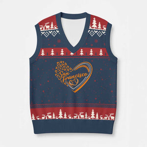 San Francisco V-Neck Knit Sweater Vest SF Leopard Heart US State Baseball Fan Team Spirit TS10 Navy Red Print Your Wear