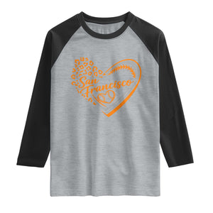 San Francisco Raglan Shirt SF Leopard Heart US State Baseball Fan Team Spirit TS10 Heather Gray Black Print Your Wear