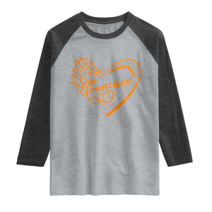 San Francisco Raglan Shirt SF Leopard Heart US State Baseball Fan Team Spirit TS10 Heather Gray Heather Charcoal Print Your Wear
