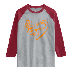 San Francisco Raglan Shirt SF Leopard Heart US State Baseball Fan Team Spirit TS10 Heather Gray Heather Red Print Your Wear