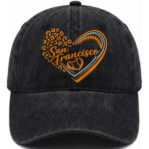 San Francisco Washed Cotton Baseball Cap SF Leopard Heart US State Baseball Fan Team Spirit TS10 Print Your Wear