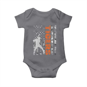 Baseball Player Tiger Baby Onesie Team Spirit American Flag USA Camo Patriotic Graphic TS10 Charcoal Print Your Wear