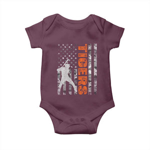 Baseball Player Tiger Baby Onesie Team Spirit American Flag USA Camo Patriotic Graphic TS10 Maroon Print Your Wear