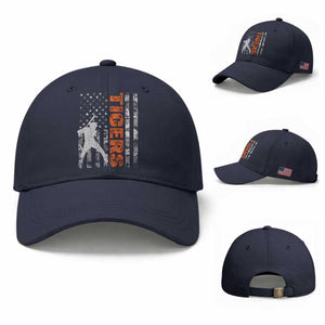 Baseball Player Tiger Baseball Cap Team Spirit American Flag USA Camo Patriotic Graphic TS10 Baseball Cap Universal Fit Navy Print Your Wear