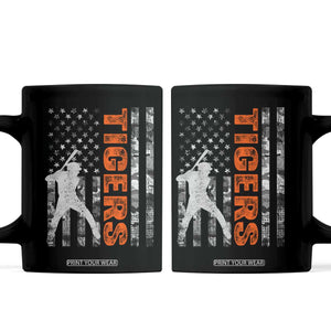 Baseball Player Tiger Coffee Mug Team Spirit American Flag USA Camo Patriotic Graphic TS10 Black Print Your Wear