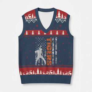 Baseball Player Tiger V-Neck Knit Sweater Vest Team Spirit American Flag USA Camo Patriotic Graphic TS10 Navy Red Print Your Wear