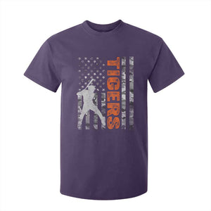 Baseball Player Tiger T Shirt For Kid Team Spirit American Flag USA Camo Patriotic Graphic TS10 Purple Print Your Wear