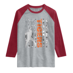Baseball Player Tiger Raglan Shirt Team Spirit American Flag USA Camo Patriotic Graphic TS10 Heather Gray Heather Red Print Your Wear