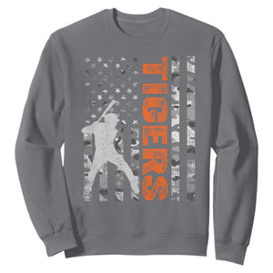 Baseball Player Tiger Sweatshirt Team Spirit American Flag USA Camo Patriotic Graphic TS10 Charcoal Print Your Wear