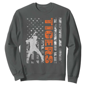 Baseball Player Tiger Sweatshirt Team Spirit American Flag USA Camo Patriotic Graphic TS10 Dark Heather Print Your Wear