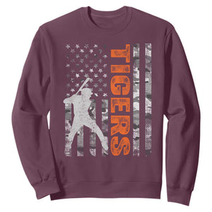 Baseball Player Tiger Sweatshirt Team Spirit American Flag USA Camo Patriotic Graphic TS10 Maroon Print Your Wear