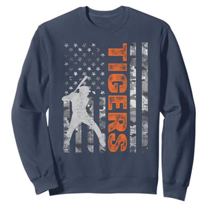 Baseball Player Tiger Sweatshirt Team Spirit American Flag USA Camo Patriotic Graphic TS10 Navy Print Your Wear