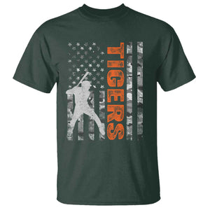 Baseball Player Tiger T Shirt Team Spirit American Flag USA Camo Patriotic Graphic TS10 Dark Forest Green Print Your Wear