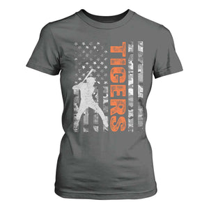 Baseball Player Tiger T Shirt For Women Team Spirit American Flag USA Camo Patriotic Graphic TS10 Dark Heather Print Your Wear