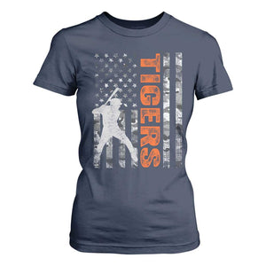 Baseball Player Tiger T Shirt For Women Team Spirit American Flag USA Camo Patriotic Graphic TS10 Navy Print Your Wear
